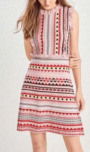 Allison New York Jacquard Knit Fit & Flare Dress Size XS Sparkle Ruffles Pink thumbnail 1