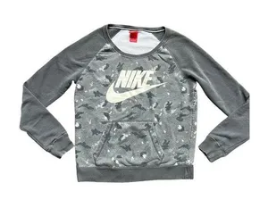 Nike Tech Sweatshirt Gray Camo Pullover Kangaroo Pocket Scoop Neck Medium thumbnail 1
