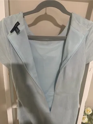 Aqua Pale Blue Short Sleeve Asymmetrical Wrap Dress thumbnail 4