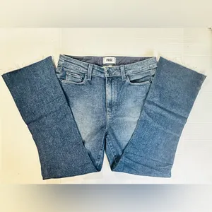 PAIGE Jeans Colette‎ Crop Flare Blue Distressed Bottom Faded Size 30 Pre-owned thumbnail 7