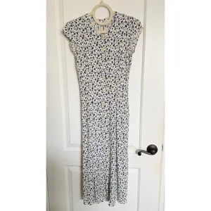 Reformation Fauna Floral Midi Dress Button Front Cap Sleeve‎ Cream Blue Size 0 thumbnail 2