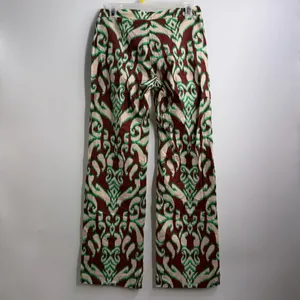 Zara Selena Printed Pants Womens XS Green Brown Wide Leg Cotton NWT thumbnail 5