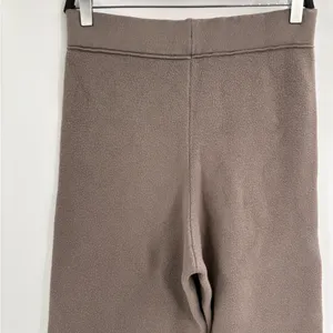 ZARA Knit Wide Leg Pants Brown Fleece Textured Ribbed Hem Pull-On Lounge Small thumbnail 9