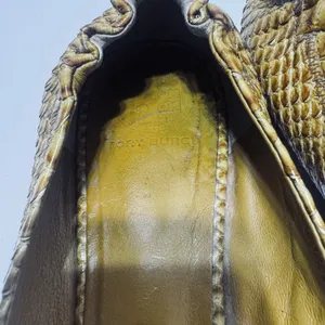 Tory Burch Reva Gold ballet flats shoes Mustard yellow snakeskin leather sz 10 thumbnail 4