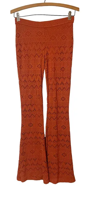 Women American Eagle Flare Laser Cut Crochet Boho Festival Pants Orange Size XS thumbnail 1