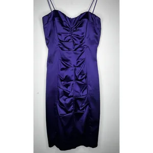 Vintage 1990s Cache Purple Satin Ruched Strapless Mini Dress XS thumbnail 6