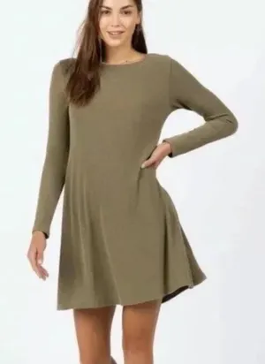 ALYA LANELY Button Back Dress Fit & Flare Long Sleeve Long Olive Women Size L thumbnail 1
