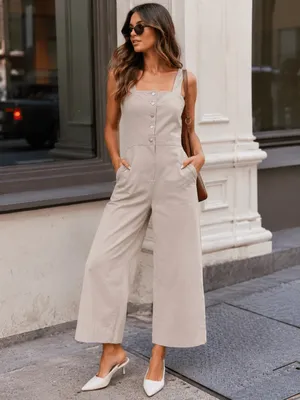 Nordstrom Sleeveless Wide-Leg Jumpsuit in Beige L thumbnail 5