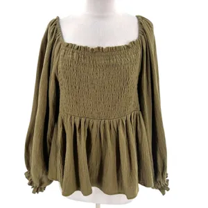 NWT Bibi Giselle balloon sleeve smocked top‎ cotton gauze sz XL green thumbnail 5