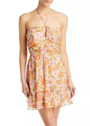 NWT AQUA Retro Floral Print Halter Mini Dress Bloomingdale’s exclusive XS thumbnail 2