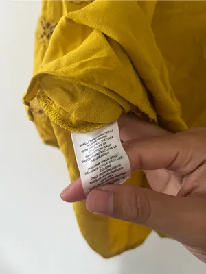 Loft Mustard Yellow Babydoll Peasant Blouse 14 Cottagecore Eyelet Embroidered thumbnail 4