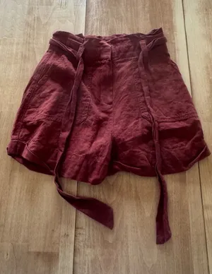 ASOS Rust Red Linen Blend Paperbag‎ Waist Shorts High Rise Size US 2 thumbnail 1