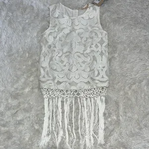 Sleeveless Lace Top W\Fringe Trim Color White Size M NWT thumbnail 3