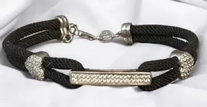 925 silver pave crystal hearts and bar charm cord bracelet thumbnail 1