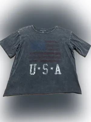 Caution‎ To The Wind Faded Flag Tee - Charcoal Gray, Red, Blue thumbnail 2