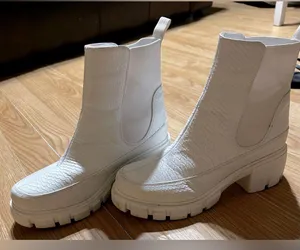 White Pierre dumas chunky heel combat style boots ladies 8 thumbnail 7