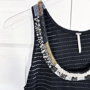 Free People Aztec Louie Beaded Split Back Tank Top Black Boho Festival Y2K Indie thumbnail 2