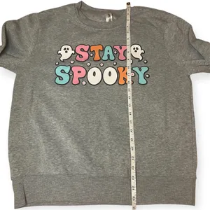 Stay‎ Spooky Halloween Ghost Sweatshirt Gray Crewneck Pullover Large Cozy Fall L thumbnail 6