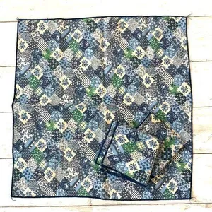Blue Plaid Floral Bandana Handkerchiefs Napkins 3pc Set 17in x 17in thumbnail 1