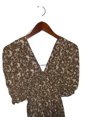 Millibon Brown Floral V-Neck Puff Sleeve mini cottagecore summer day Dress thumbnail 5