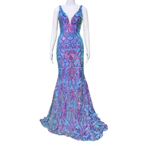 Jovani Sequin Gown Irridescent Blue 08099 Size 2 NWT thumbnail 4