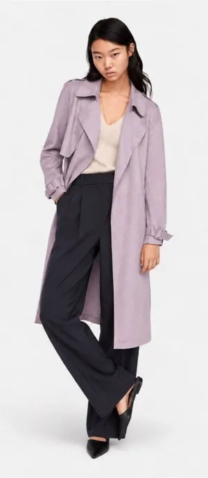 Zara Faux Suede Lavender Trench Coat Dusty Lilac Tie Waist Soft Minimalist S thumbnail 1
