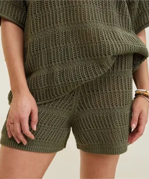 Women’s Aerie Crochet Knit Swim Cover Up Shorts Olive Green Size M thumbnail 1