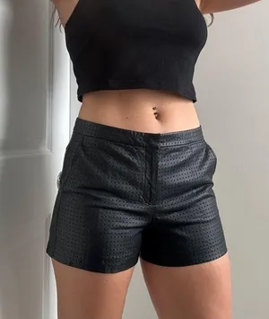 Banana Republic | NWT | 0 | Black Faux Leather Perforated Lined Chino Shorts thumbnail 1