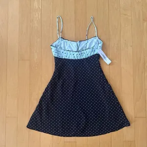 Princess Polly Rylann Contrast Tie Detail Mini Dress Navy / Blue Polka thumbnail 3