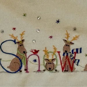 White Stag L Christmas Holiday Top Embroidered Reindeer Rhinestone Bells Snow thumbnail 3