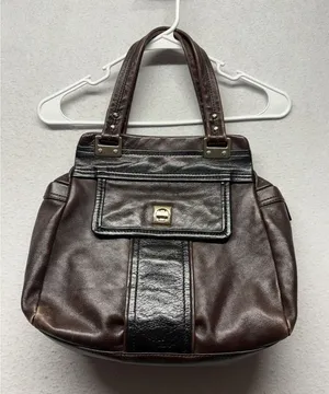 Kate Spade Rare Brown/Black Leather Turn Lock Shoulder Bag Purse With Dust Bag thumbnail 1