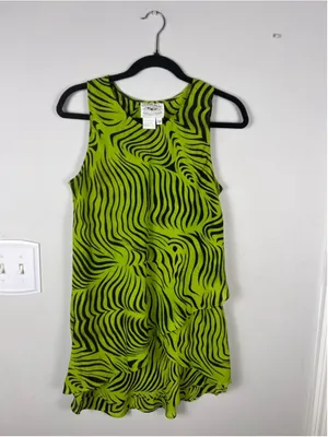 Vintage Y2K Neon Zebra Print 2 Piece Skirt Set Medium Lime Green Festival thumbnail 2