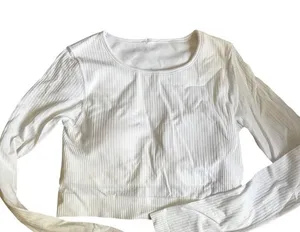 LULULEMON White long sleeve ribbed crop top with built in tank w pads size 8 thumbnail 1