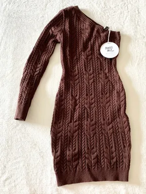 Princess Polly Dominika Mini Dress Womens Size S/M Brown One Shoulder Cable Knit thumbnail 1