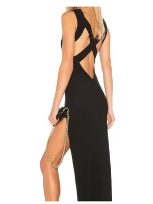 Superdown Revolve High Slit Criss Cross Maxi Dress Open Back Sexy Evening Event thumbnail 3