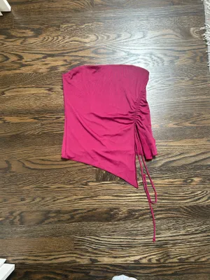 Garage burgundy Shirred Asymmetric Tube Top with tie detail thumbnail 3