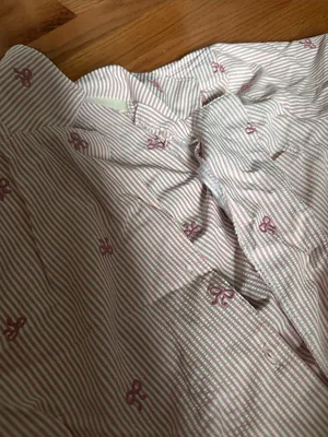 Women's Pink Striped Short Pajama Set with Bow Detail thumbnail 3