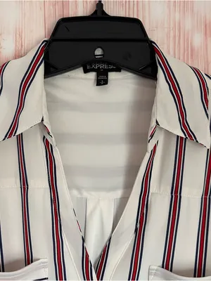 Express Outlet White Convertible Sleeve Red Striped Long Sleeve Shirt Dress Sz S thumbnail 6