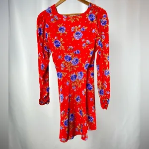 Zara Floral Long Sleeve Mini Wrap Dress in Red‎ Size Medium thumbnail 5