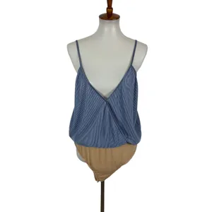 Wayf Womens Bodysuit XL Blue Sleeveless Surplice V-Neck Pleated Clubwear Y2K thumbnail 2