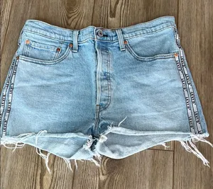 Levi's Light Blue Jean Shorts with Frayed Hem thumbnail 1