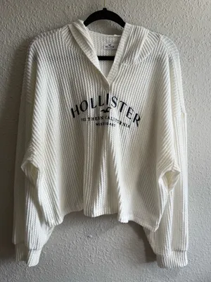 Hollister White Textured Hoodie Size XL – Southern California West Coast Logo thumbnail 1