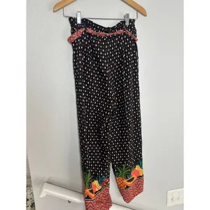 Farm Rio Anthropologie Tucker Papaya Pants Black Fruit Resortwear Vacation Fall thumbnail 7