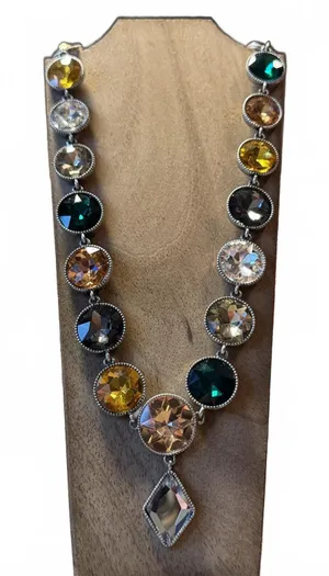Multicolor Crystal Statement Necklace Silver thumbnail 1