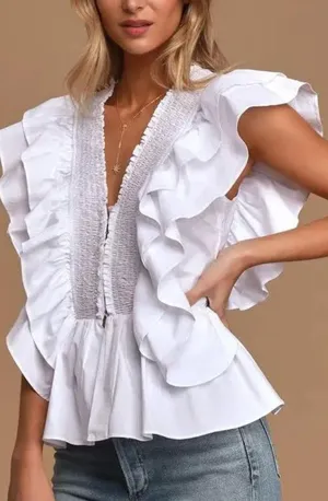 boutique white ruffle top thumbnail 1
