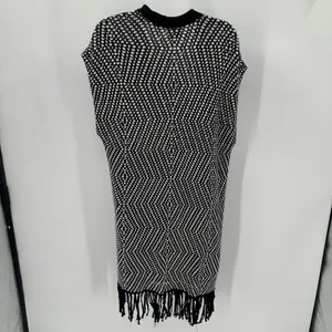 Chico's Sweater Vest Womens M 8 Chicos 1 Black White Knit Fringed READ thumbnail 2