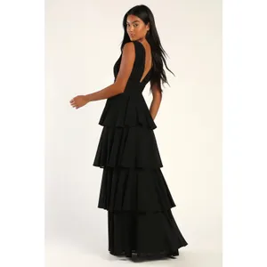 Lulus Amazing Evening Black Tiered Maxi Dress Bridesmaid Wedding Banquet Small thumbnail 3
