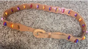 Vintage Uruguay Leather Woven Button Belt Tan Boho Colorful Womens Small 36in thumbnail 1