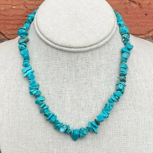 Natural Stone Chip Bead Necklace - Faux Turquoise thumbnail 1