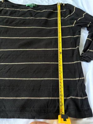 Lauren Ralph Lauren Petite P/M Black Gold Striped 100% Cotton Top thumbnail 8